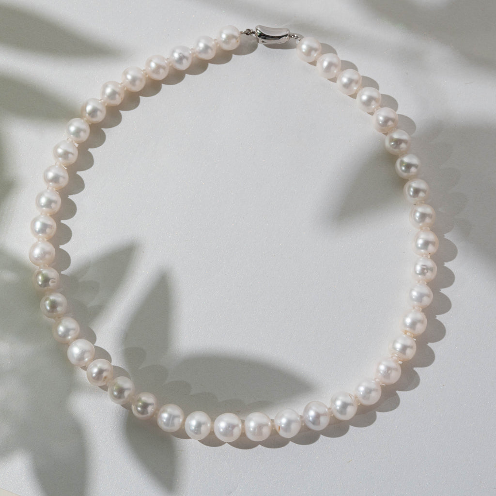 9-10mm Natural freshwater pearl necklace white near round good luster pearl strands