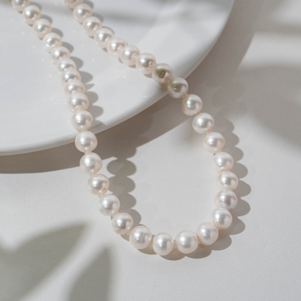 9-10mm Natural freshwater pearl necklace white near round good luster pearl strands