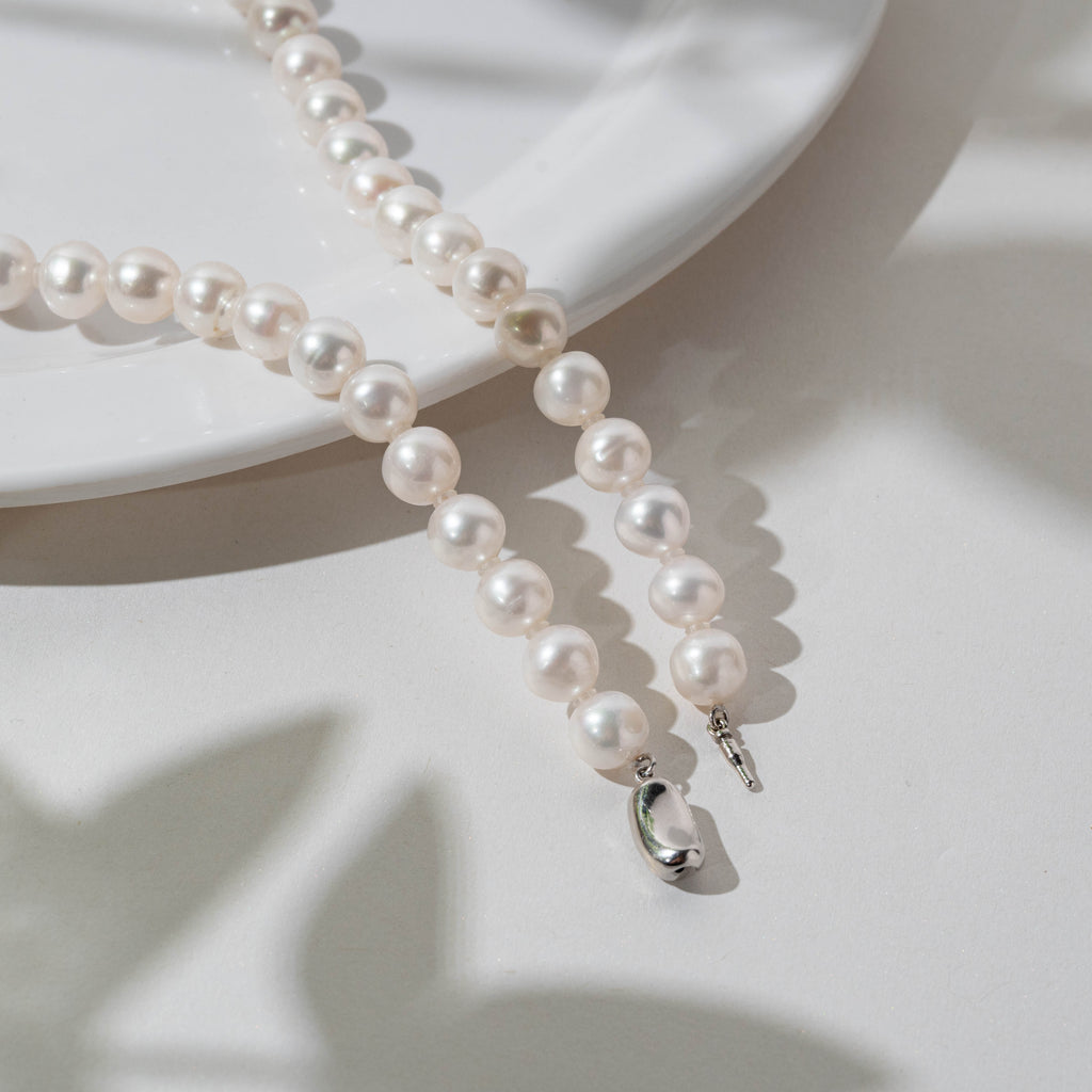 9-10mm Natural freshwater pearl necklace white near round good luster pearl strands