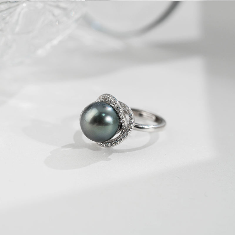 9-10mm Tahitian pearl rings S925 Sterling Silver Zircon