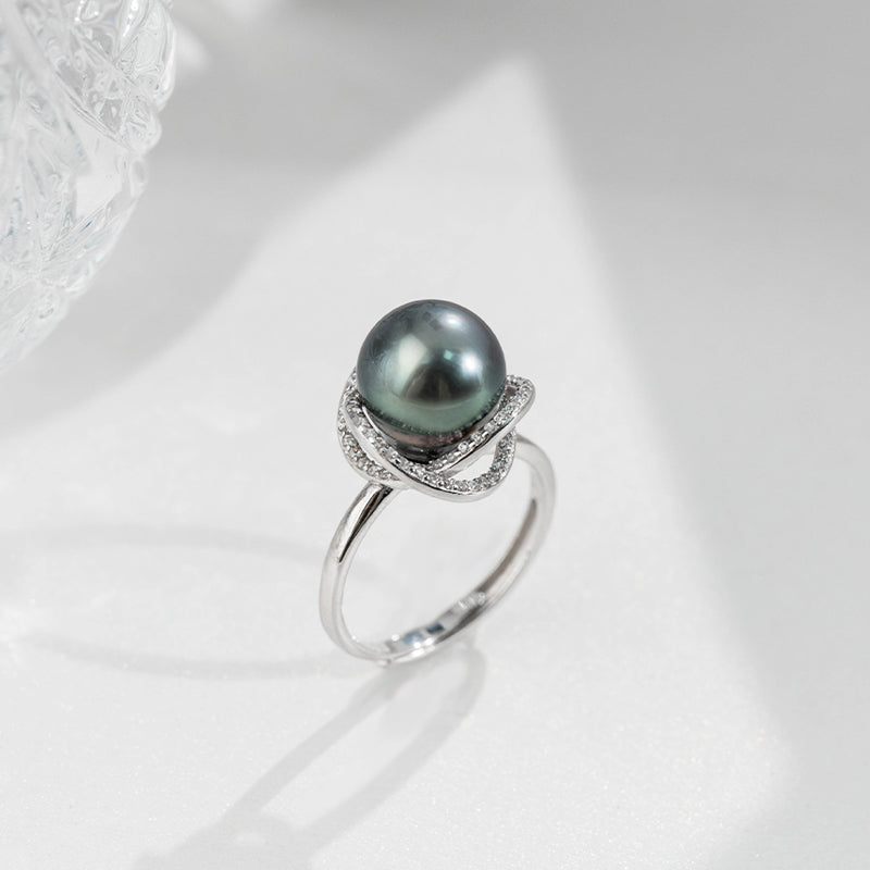 9-10mm Tahitian pearl rings S925 Sterling Silver Zircon