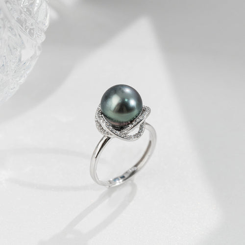 9-10mm Tahitian pearl rings S925 Sterling Silver Zircon