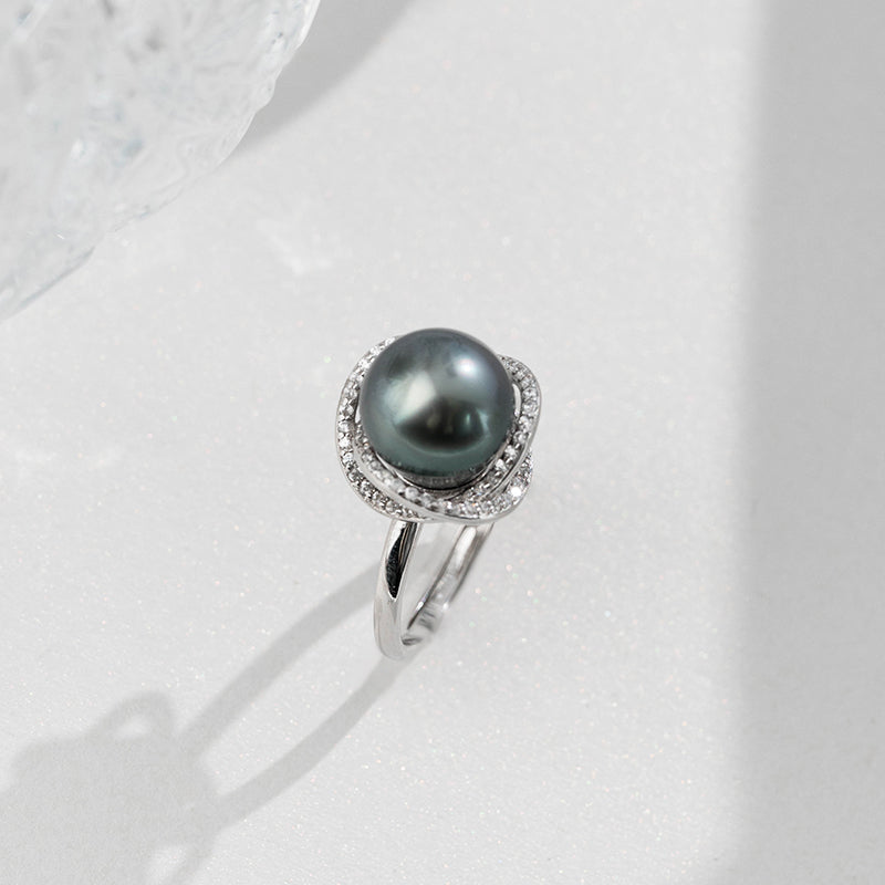 9-10mm Tahitian pearl rings S925 Sterling Silver Zircon